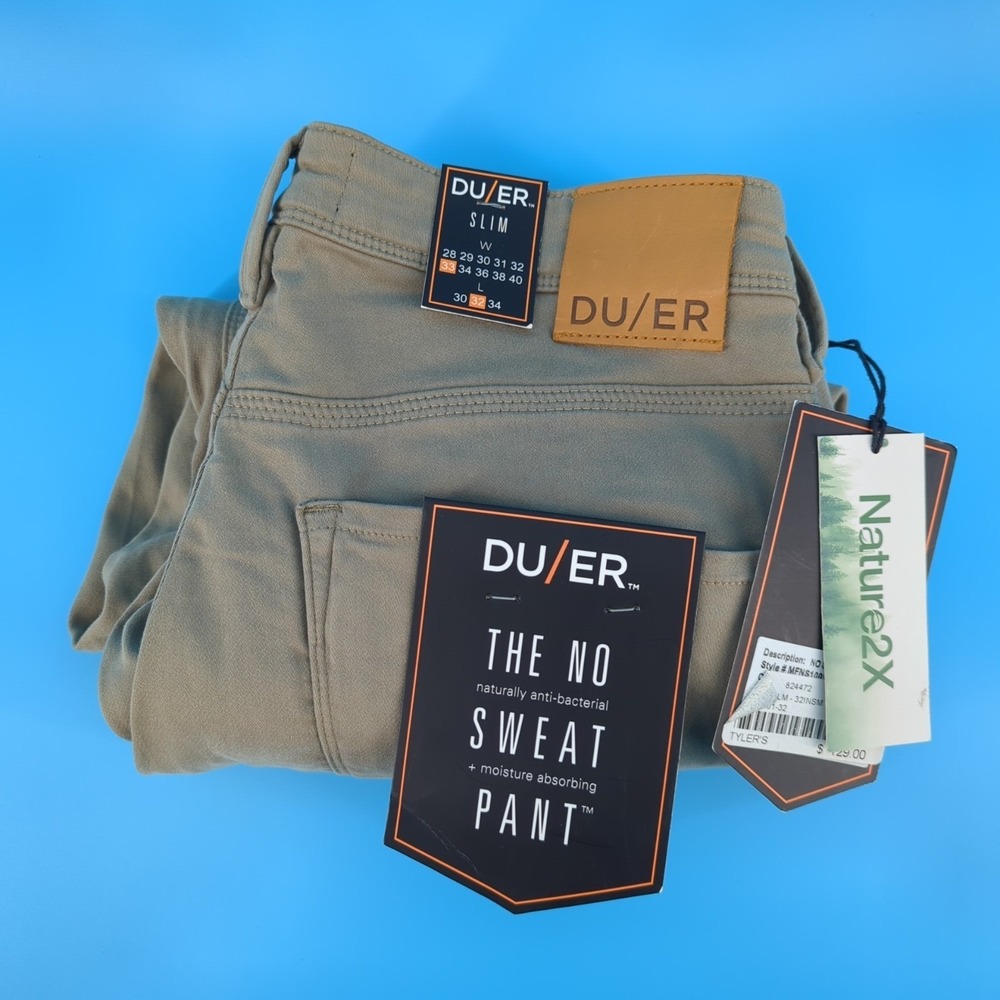 DUER DU/ER N2X Pants Mens Size 33x32 Tan No Sweat Jogger Slim Fit Stretch NWT